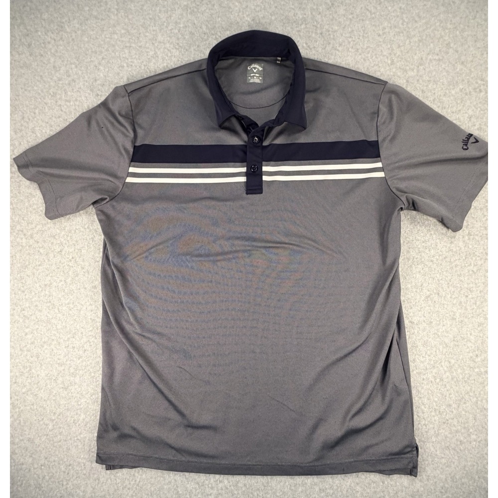 Callaway Opti Dry Golf Polo Men XL Gray Navy Blue Short Sleeve Logo